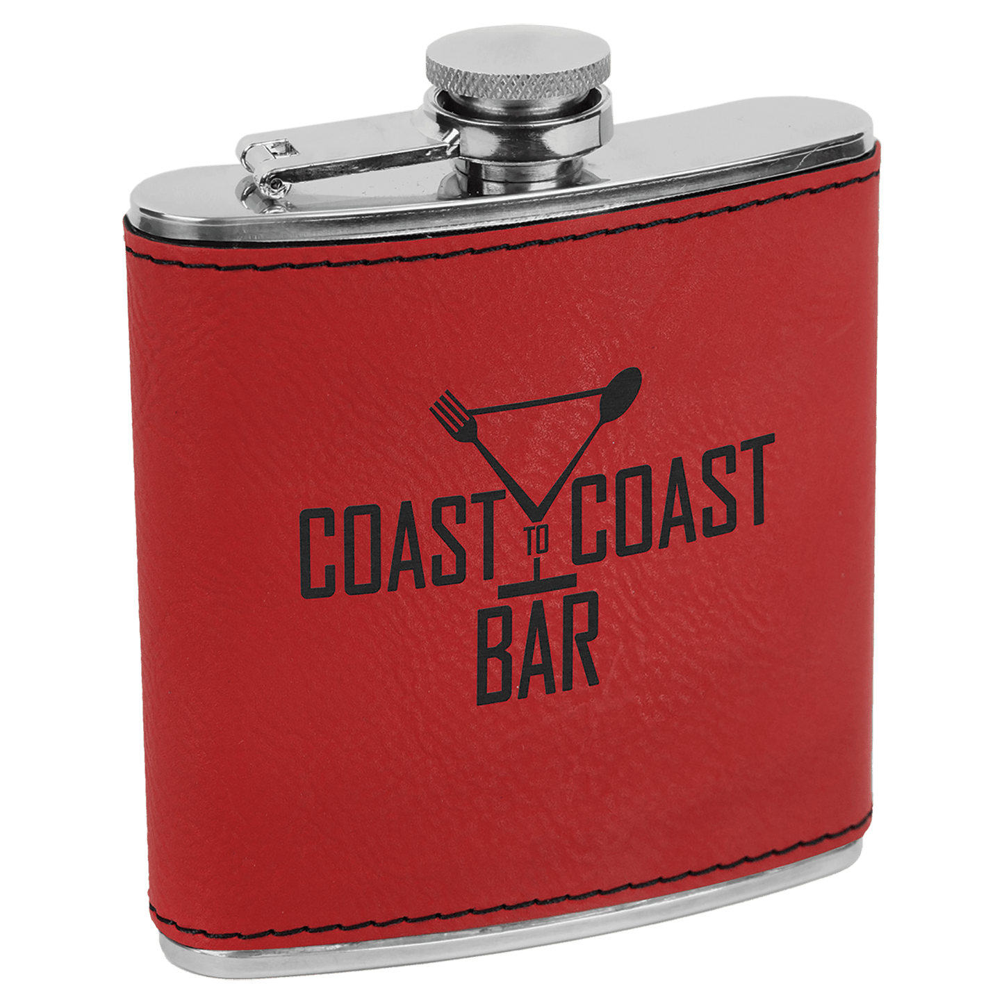 Custom Red 6 oz. Leatherette Flask - Leatherette