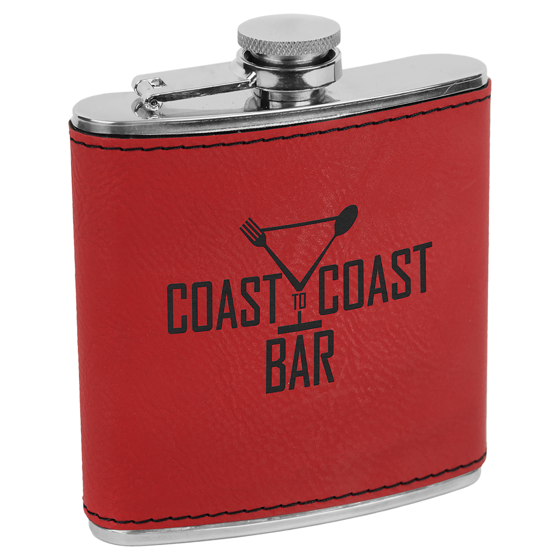 Custom Red 6 oz. Leatherette Flask - Leatherette
