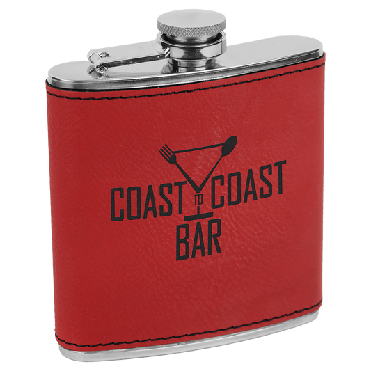 Custom Red 6 oz. Leatherette Flask - Leatherette