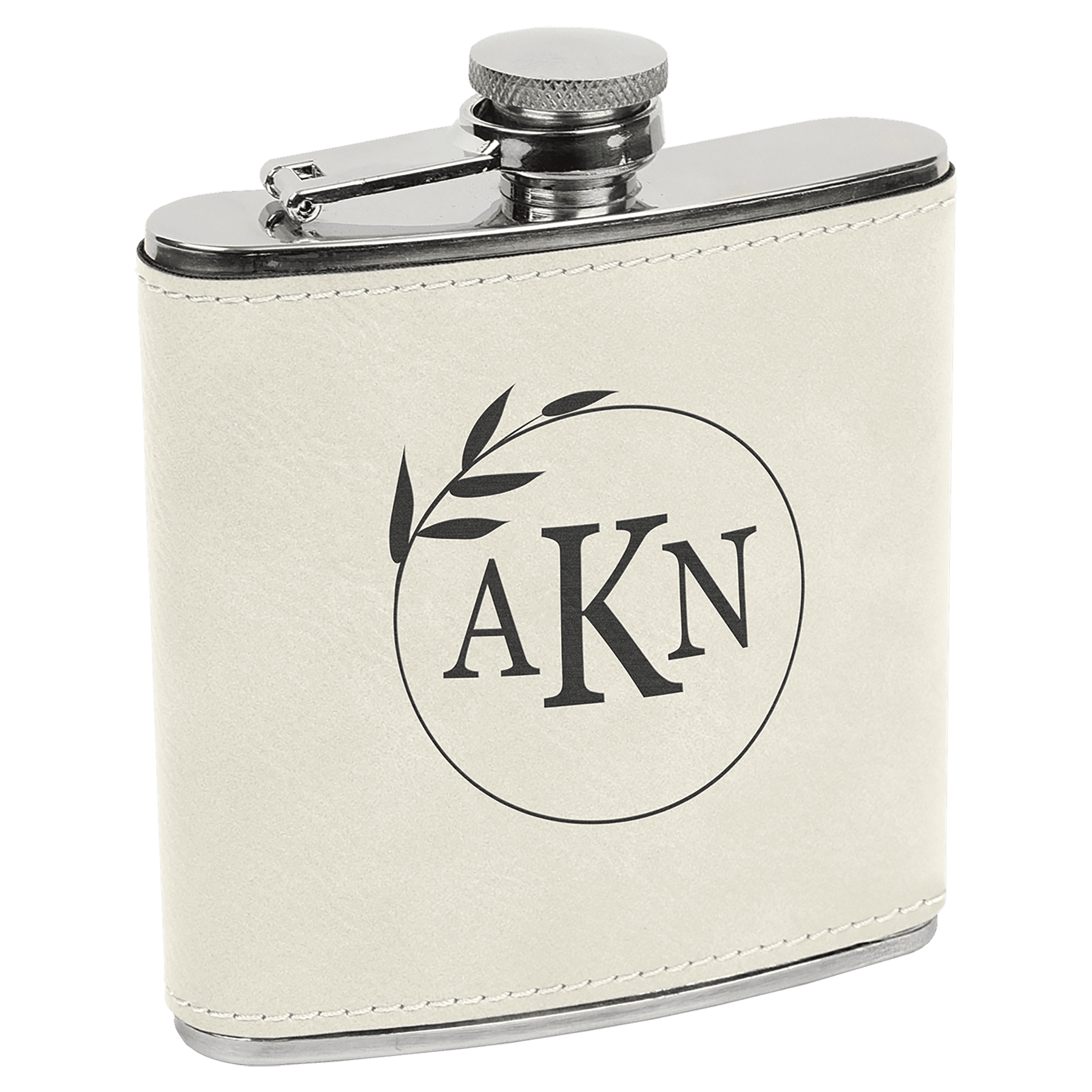 Custom White Leatherette 6 oz. Stainless Steel Flask - Leatherette