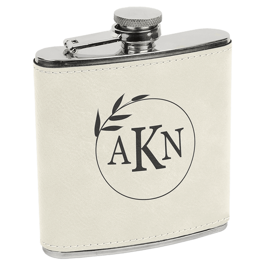 Custom White Leatherette 6 oz. Stainless Steel Flask - Leatherette
