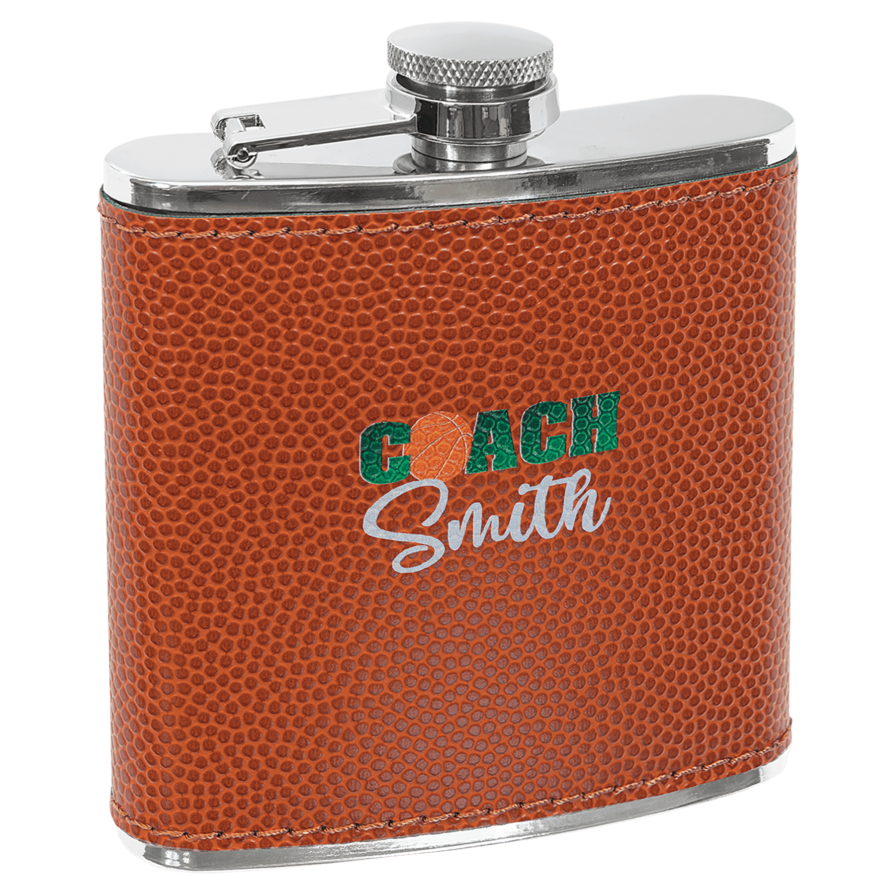 Custom Basketball 6 oz. Leatherette Flask - Leatherette