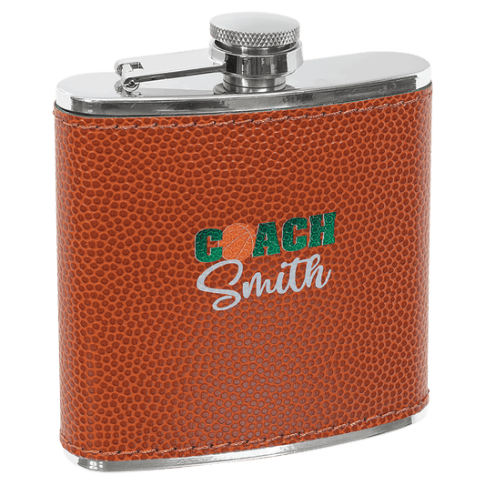Custom Basketball 6 oz. Leatherette Flask - Leatherette