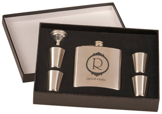 Custom 6 oz. Stainless Steel Flask Set with Presentation Box
