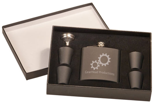 Custom 6 oz. Matte Black Stainless Steel Flask Set with Presentation Box
