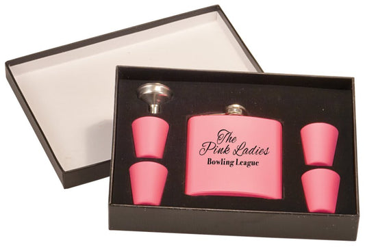 Custom 6 oz. Matte Pink Stainless Steel Flask Set with Presentation Box