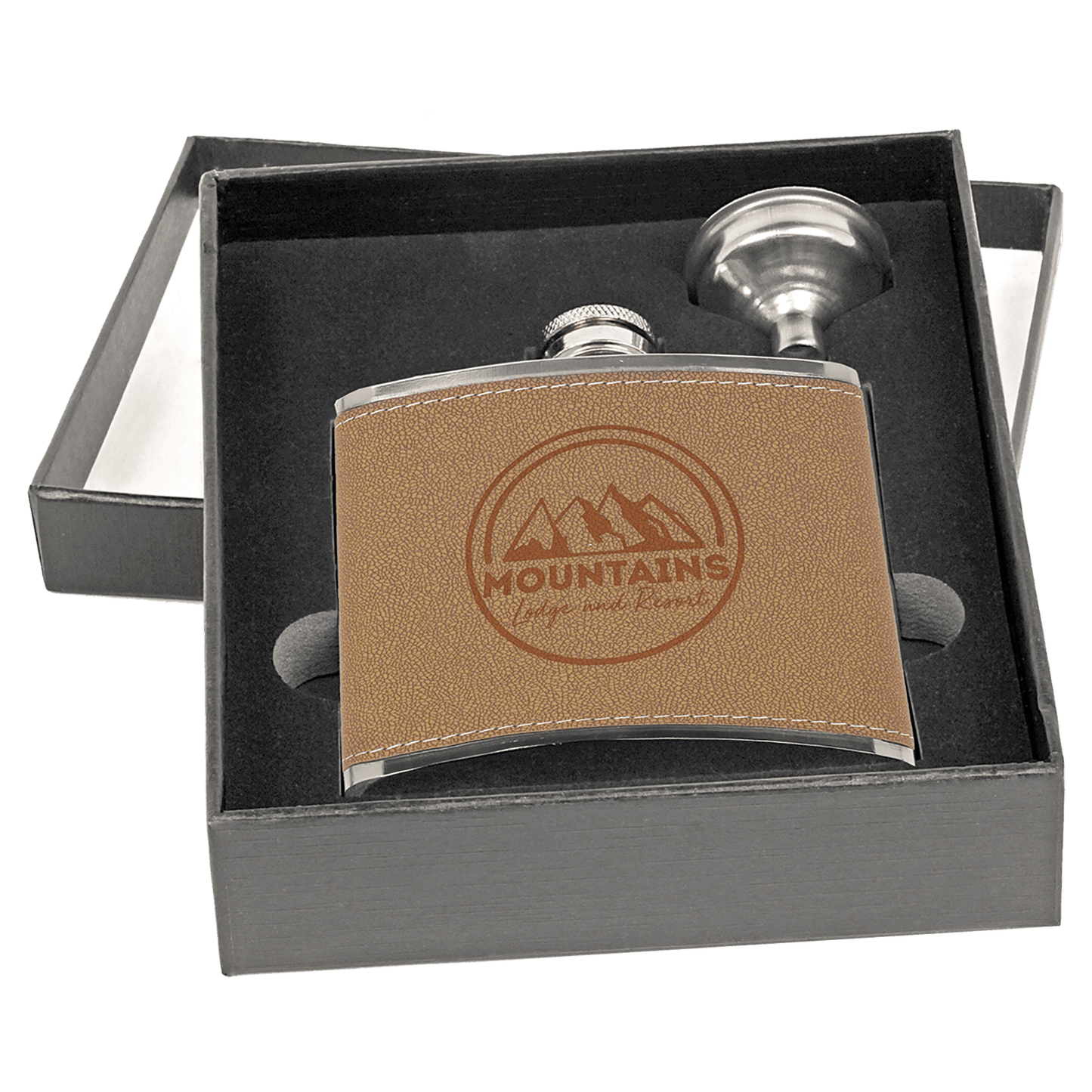 Custom 6 oz. Stainless Steel Leather Flask Set with Funnel