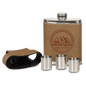 7 oz. Leather Wrapped Stainless Steel Flask Kit (3 Shot Custom Engraved Glasses Stored in Lid) - Leatherette