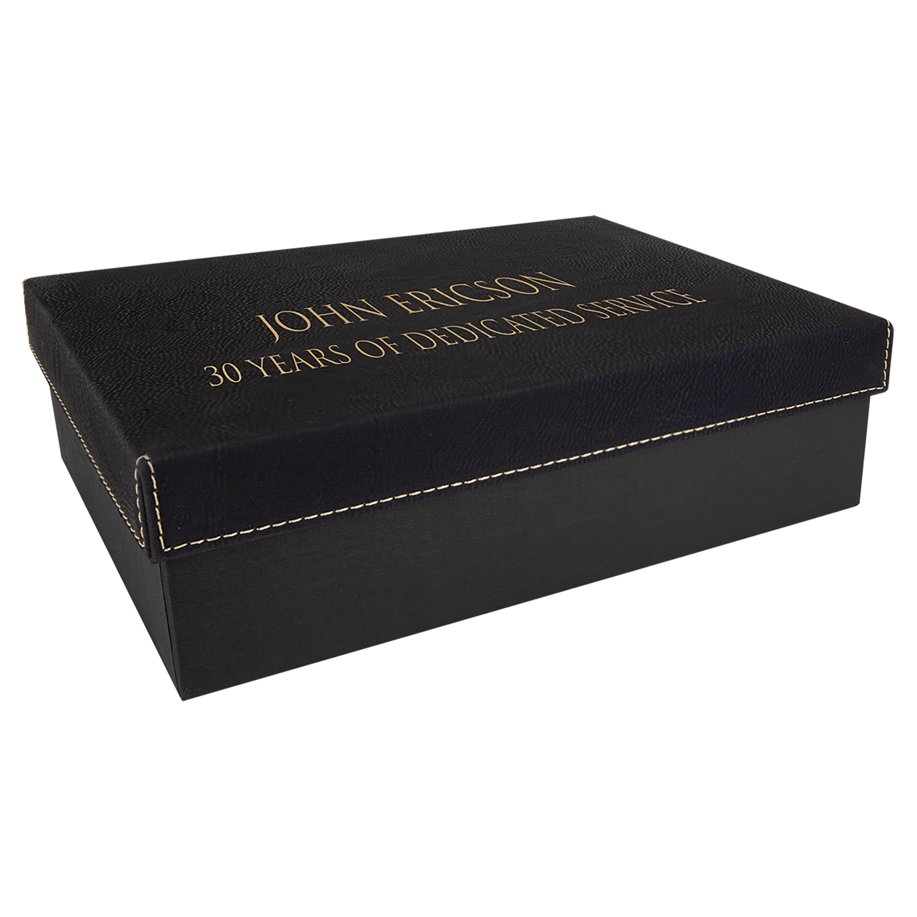 Personalized Black/Gold Leatherette Gift Box - Leatherette