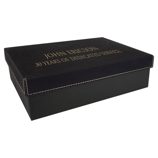 Personalized Black/Gold Leatherette Gift Box - Leatherette