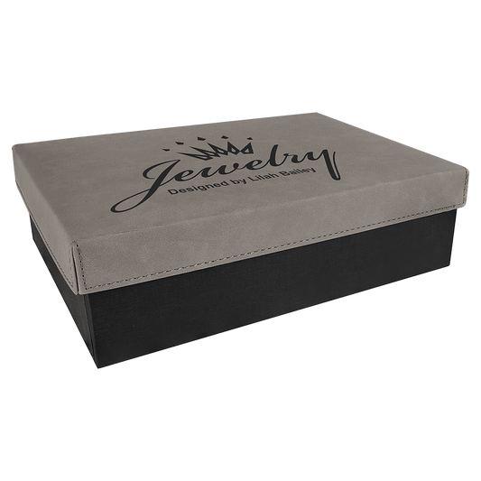 Personalized Gray Leatherette Gift Box - Leatherette