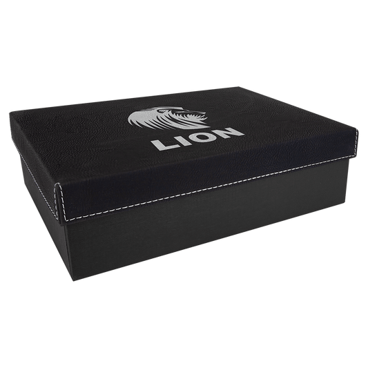 Personalized Black/Silver Leatherette Gift Box - Leatherette