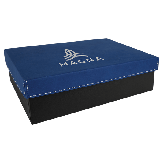 Personalized Blue/Silver Leatherette Gift Box - Leatherette