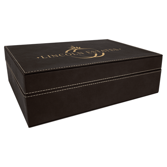 Personalized Gold/Black Leatherette Gift Box - Leatherette