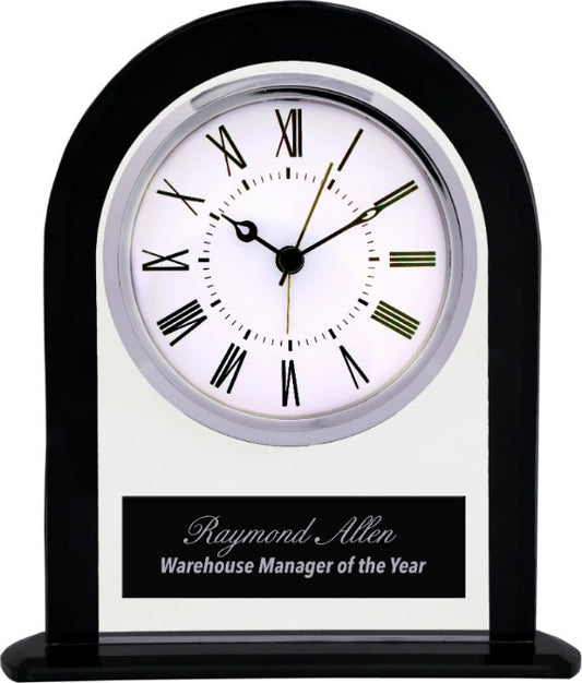 Arch Custom Engraved Glass Clock with Black Border