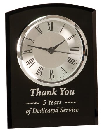 Black Custom Engraved Glass Arch Clock Self Standing