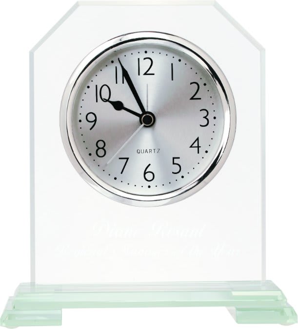 Clipped Corner Custom Engraved Glass Clock