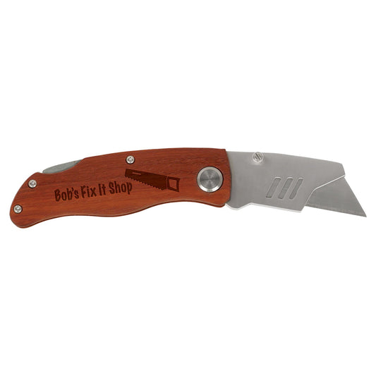 Personalized Wood Handle Utility Knife - Wood