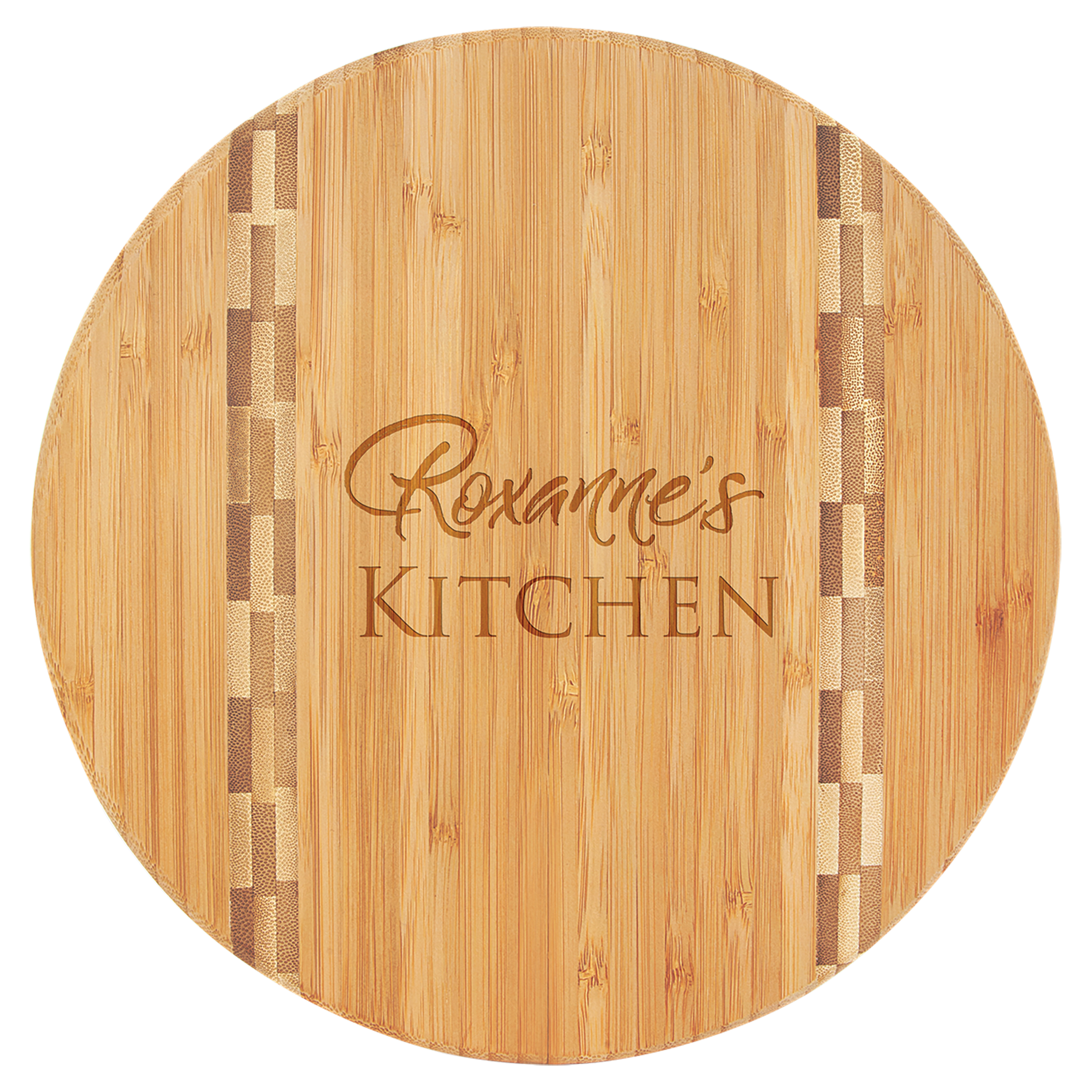 Custom Round Bamboo Cutting Board with Butcher Block Inlay