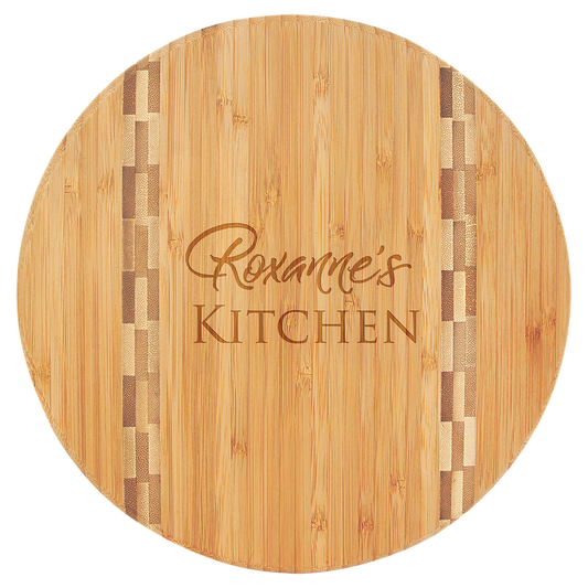 Custom Round Bamboo Cutting Board with Butcher Block Inlay
