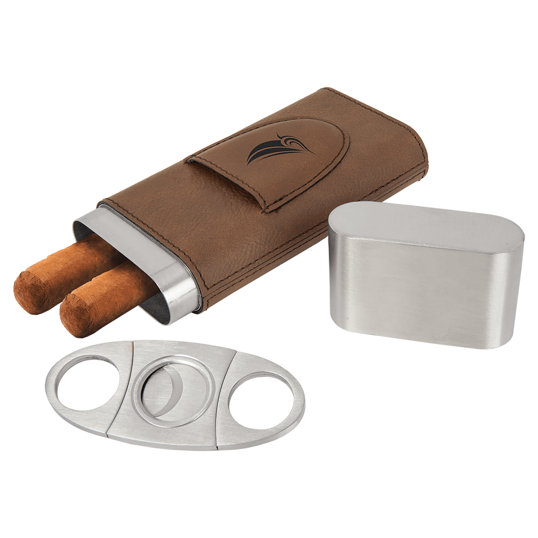 Personalized Dark Brown Leatherette Cigar Case with Cutter - Leatherette