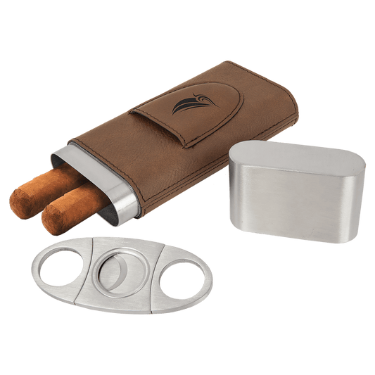 Personalized Dark Brown Leatherette Cigar Case with Cutter - Leatherette