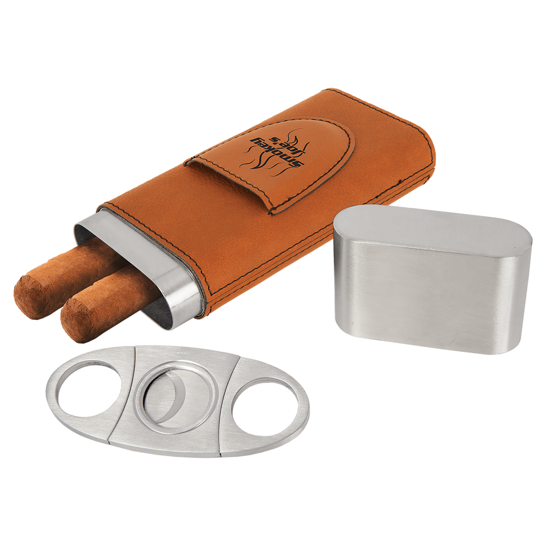 Personalized Rawhide Leatherette Cigar Case with Cutter - Leatherette