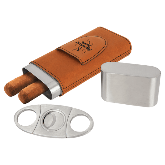 Personalized Rawhide Leatherette Cigar Case with Cutter - Leatherette