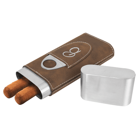 Personalized Rustic/Silver Leatherette Cigar Case with Cutter - Leatherette