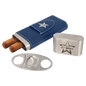 Personalized Blue/Silver Leatherette Cigar Case with Cutter - Leatherette