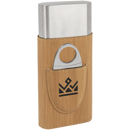 Personalized Bamboo Leatherette Cigar Case with Cutter - Leatherette