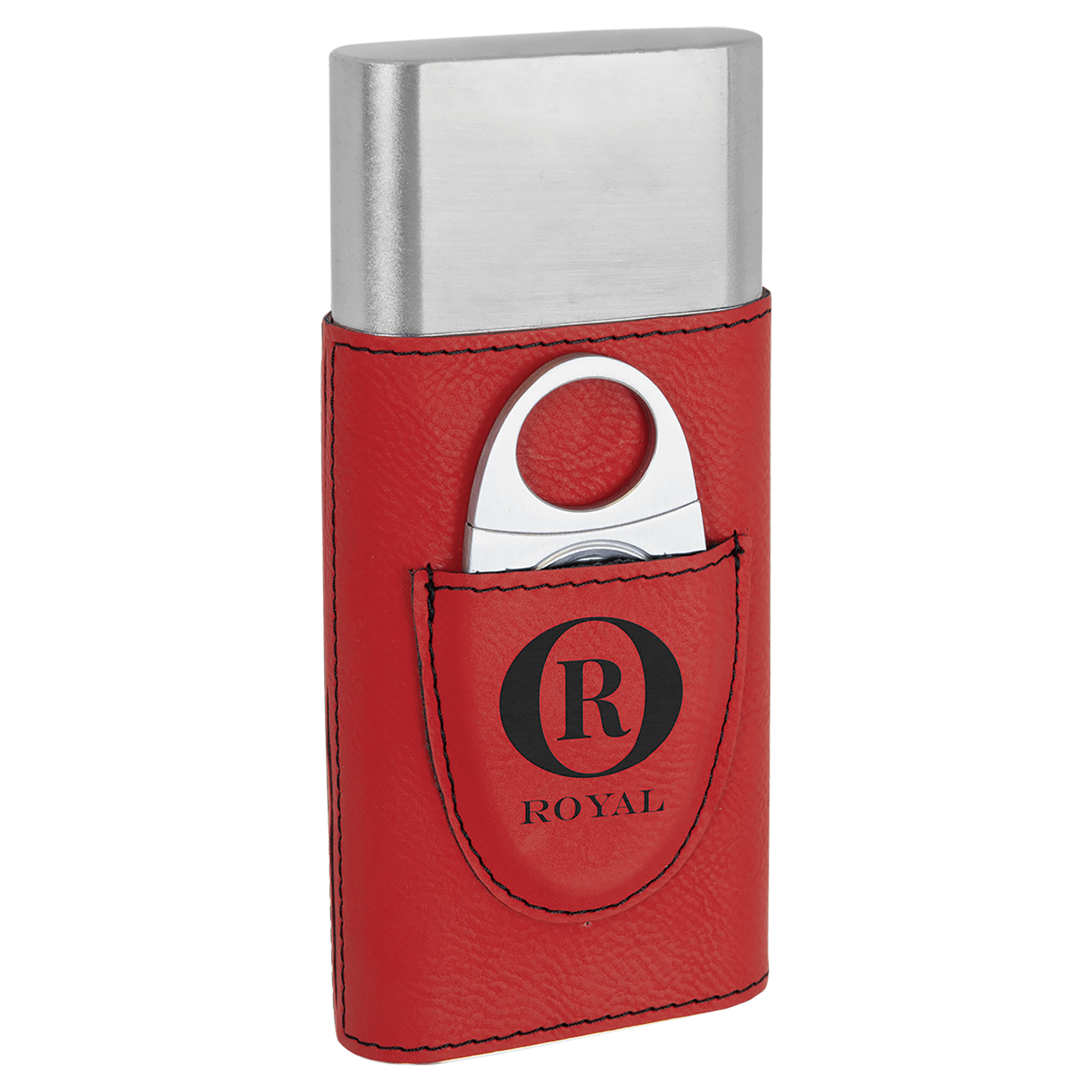 Personalized Red Leatherette Cigar Case with Cutter - Leatherette