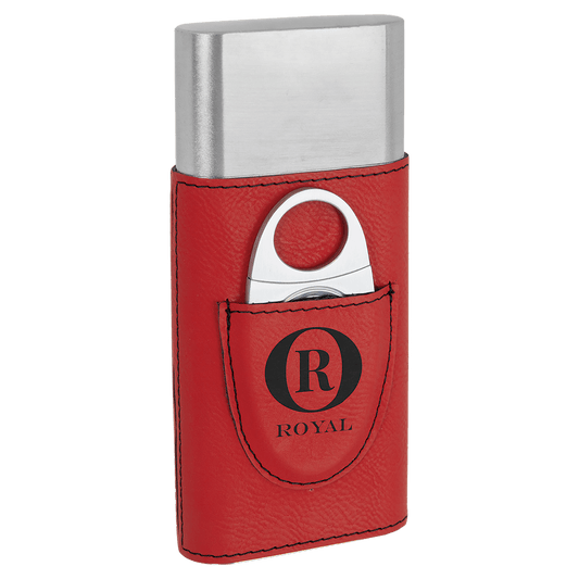 Personalized Red Leatherette Cigar Case with Cutter - Leatherette