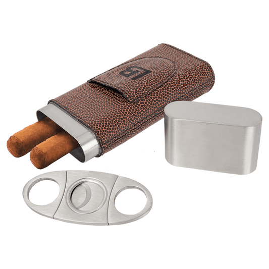 Personalized Football Leatherette Wrapped Stainless Steel Cigar Case with Cutter - Leatherette