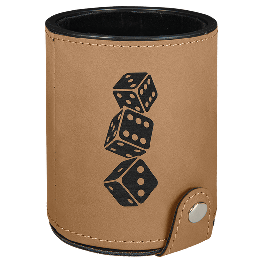 Personalized Light Brown Leatherette Dice Cup Set - Leatherette