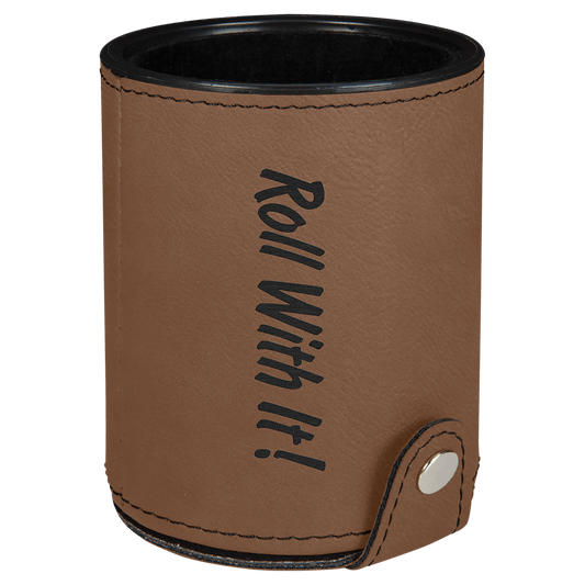 Personalized Dark Brown Leatherette Dice Cup Set - Leatherette