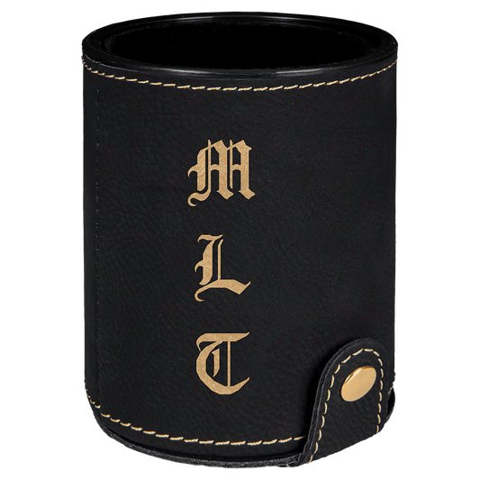 Personalized Black/Gold Leatherette Dice Cup Set - Leatherette