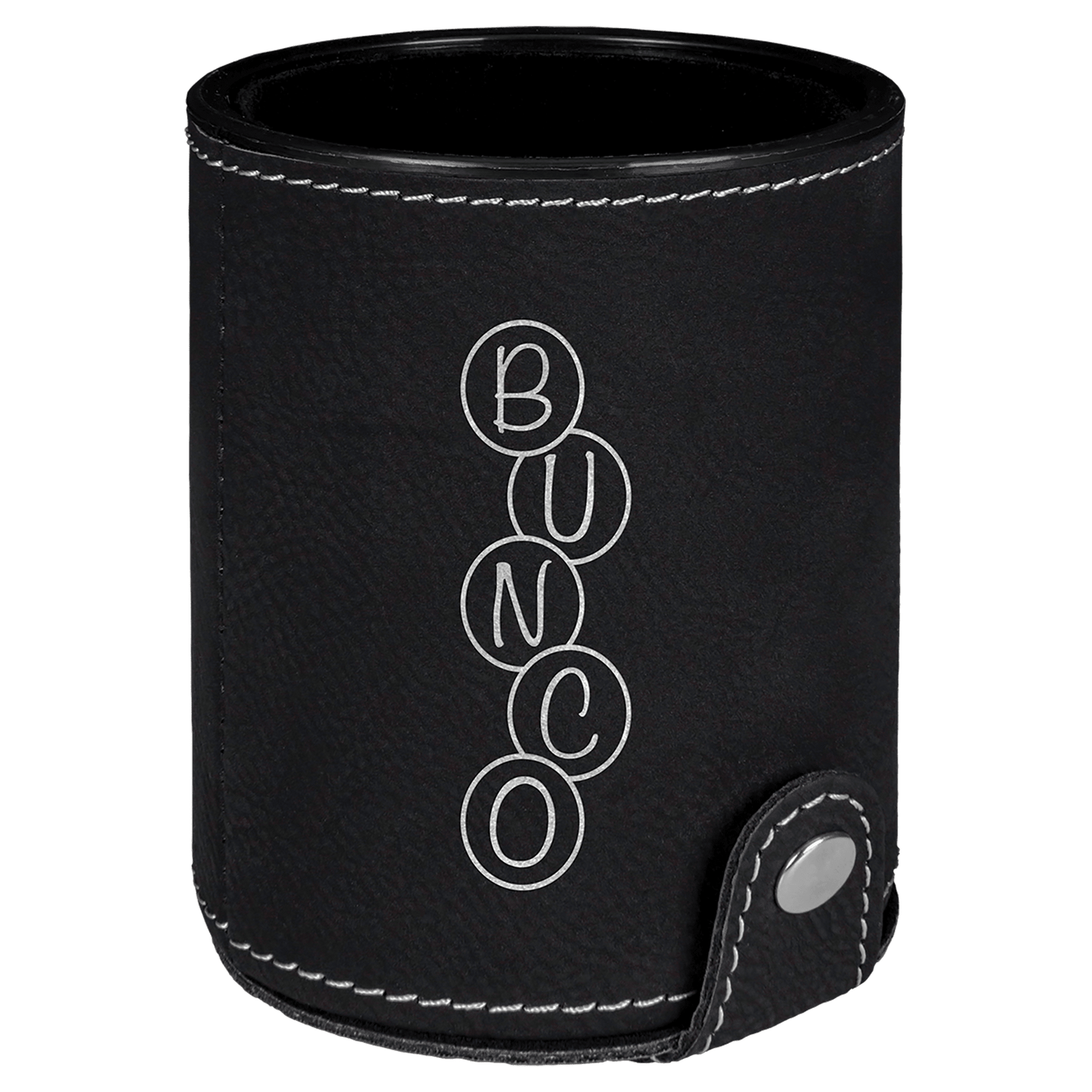Personalized Black/Silver Leatherette Dice Cup Set - Leatherette