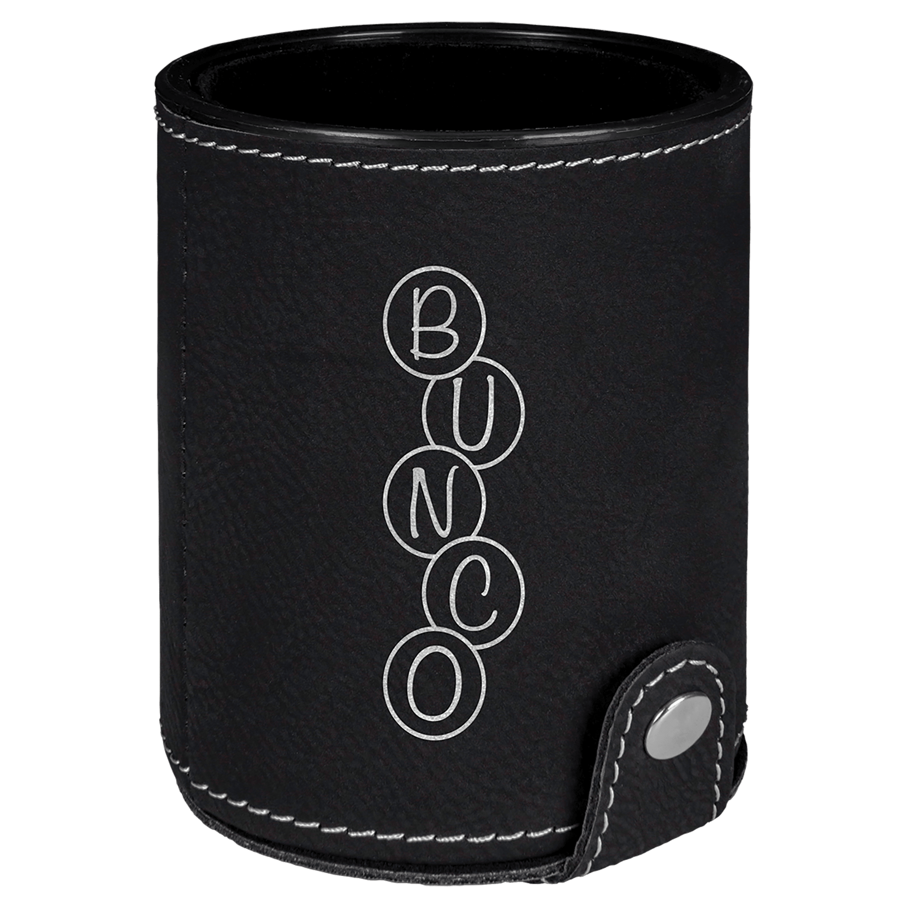 Personalized Black/Silver Leatherette Dice Cup Set - Leatherette