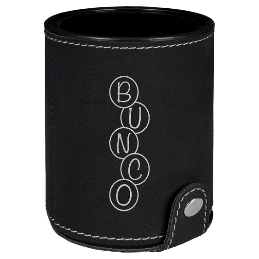 Personalized Black/Silver Leatherette Dice Cup Set - Leatherette