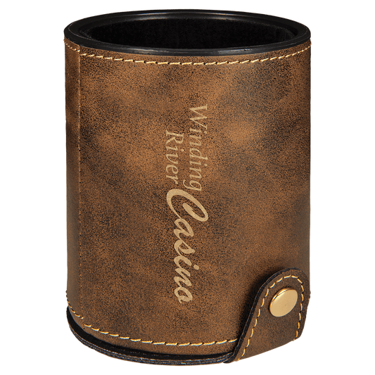 Personalized Rustic/Gold Leatherette Dice Cup Set - Leatherette