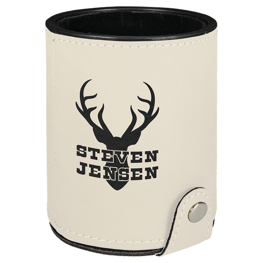 Personalized White Leatherette Dice Cup Set - Leatherette