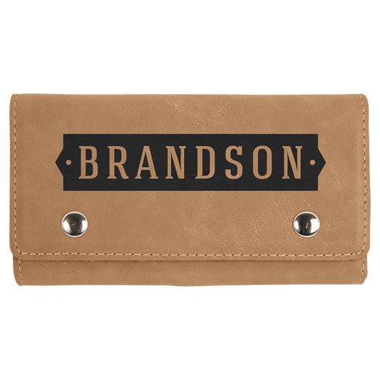 Personalized Light Brown Leatherette Card and Dice Set - Leatherette