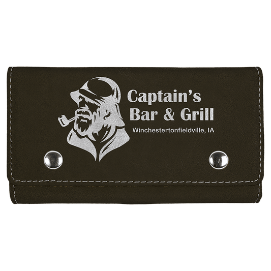 Personalized Black/Silver Leatherette Card and Dice Set - Leatherette