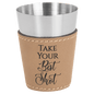 Light Brown Leatherette Wrapped Stainless Steel Shot Custom Engraved Glass - Leatherette