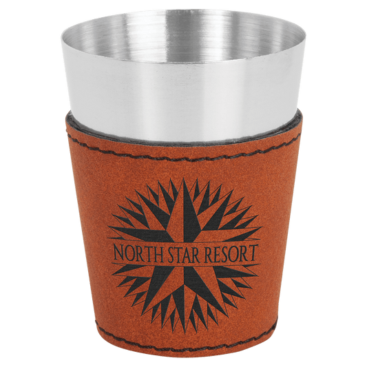 Rawhide Leatherette Wrapped Stainless Steel Shot Custom Engraved Glass - Leatherette
