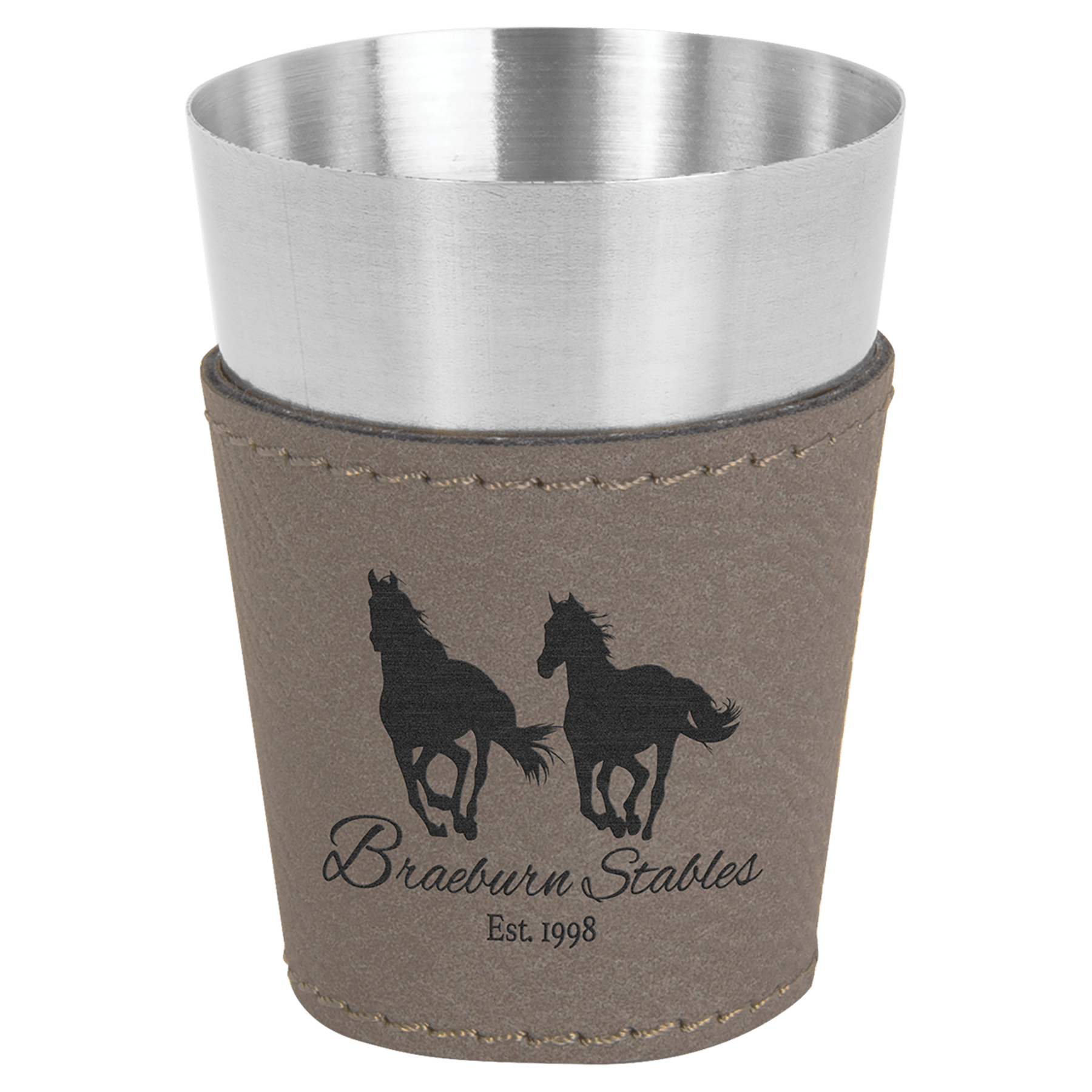 Gray Leatherette Wrapped Stainless Steel Shot Custom Engraved Glass - Leatherette