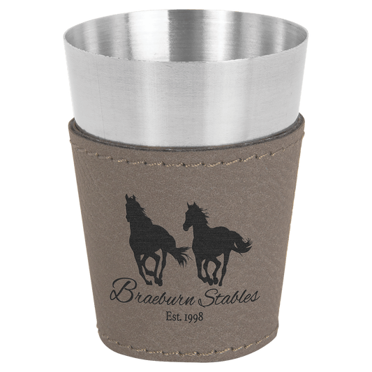 Gray Leatherette Wrapped Stainless Steel Shot Custom Engraved Glass - Leatherette