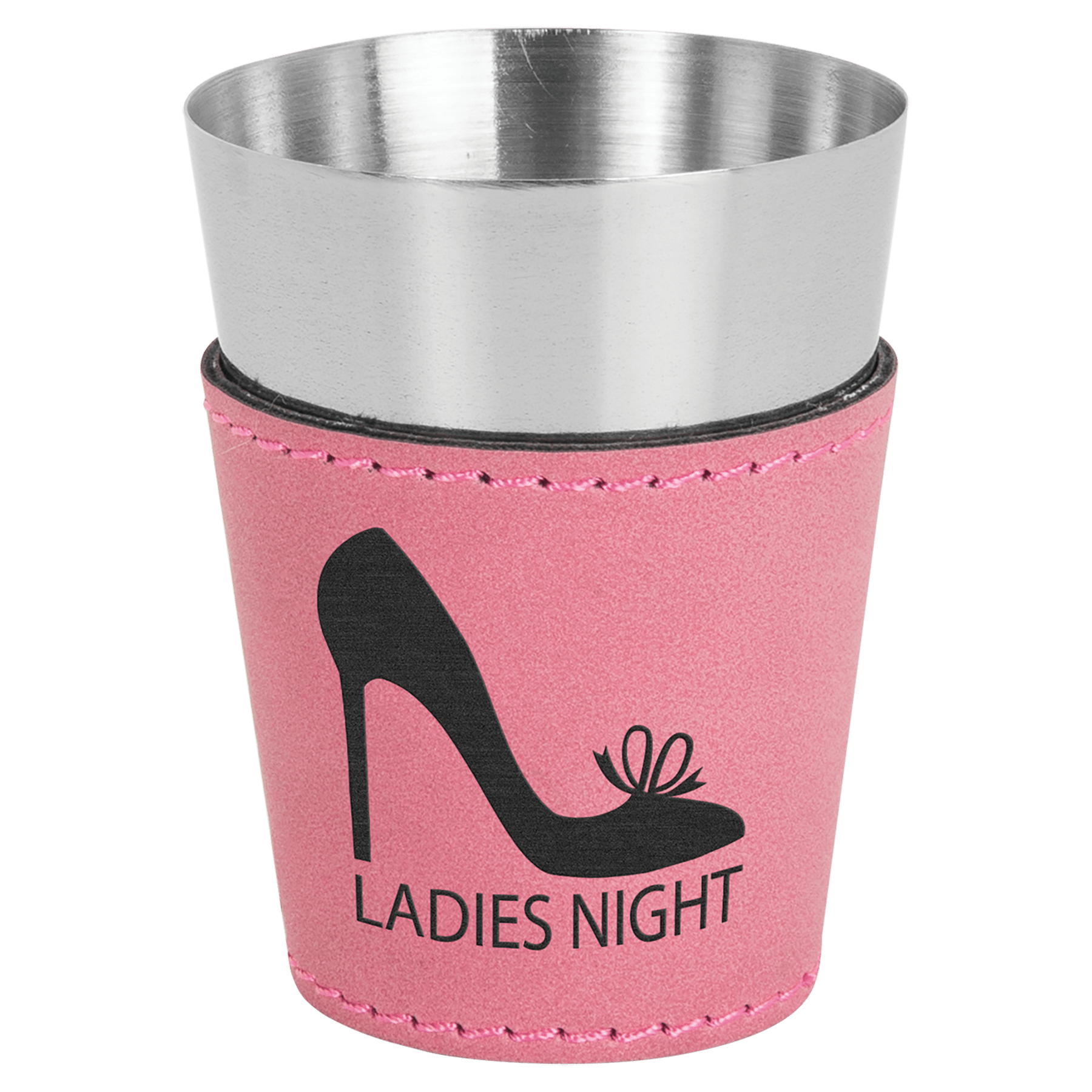 Pink Leatherette Wrapped Stainless Steel Shot Custom Engraved Glass - Leatherette