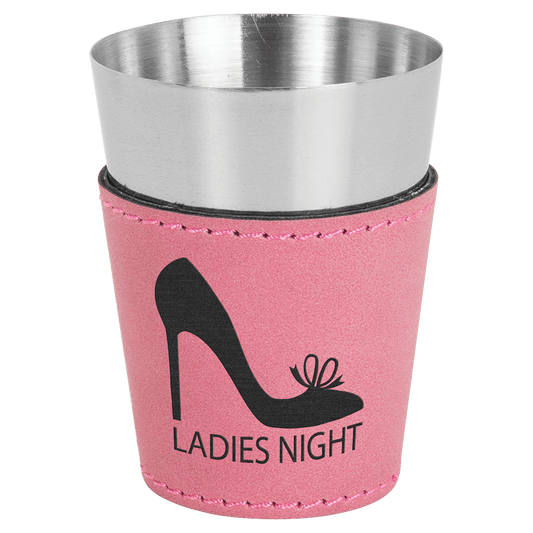Pink Leatherette Wrapped Stainless Steel Shot Custom Engraved Glass - Leatherette